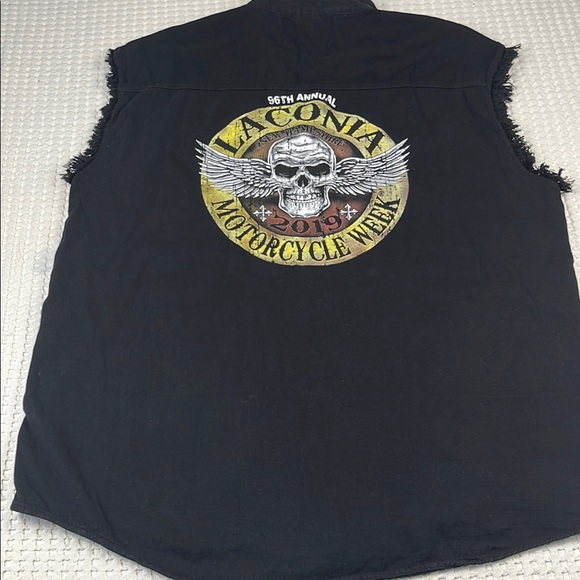 Laconia Bike Week 2019 Men’s XXL Sleeveless  Button-Up Shirt W/Pockets Pre Owned - Picture 1 of 10